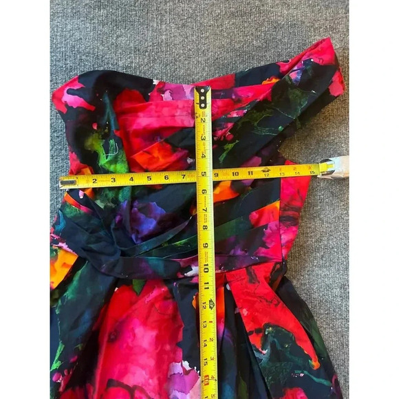 $2385 Talbot Runhof Downey Multicolor Floral Ruffle One Shoulder Dress Sz L - Picture 7 of 10